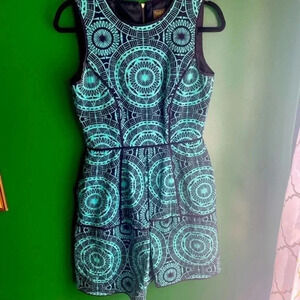 Taylor Black and Blue Geometric Mini Dress